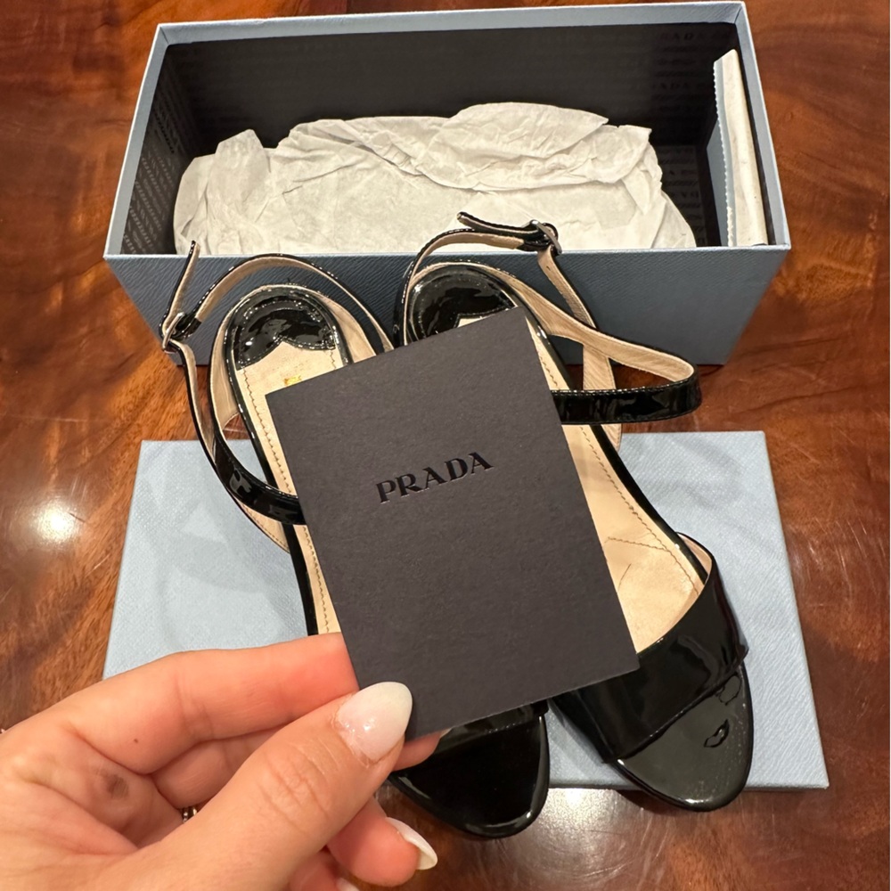 Prada Black Patent Leather Wedge Sandals - Picture 16 of 16